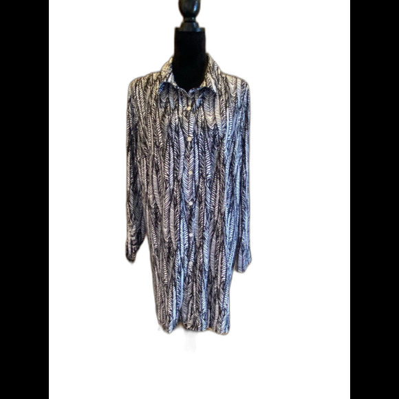 Catherine’s Blouse Long Top or Short Dress Plus Sz 1X Black & White Long Sleeve - Picture 2 of 10